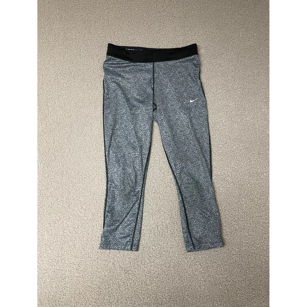 Nike Women's Relay Dri-FIT Printed Crop Running Yoga Tights Size medium gray